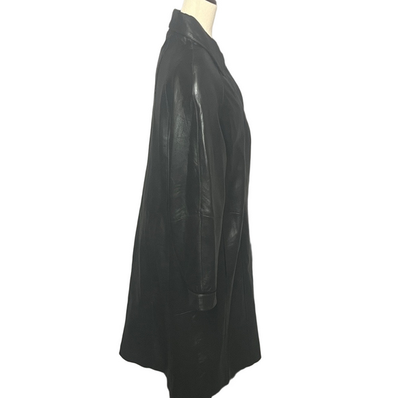 Léno Classic Black Leather Full Length Coat - Picture 7 of 17